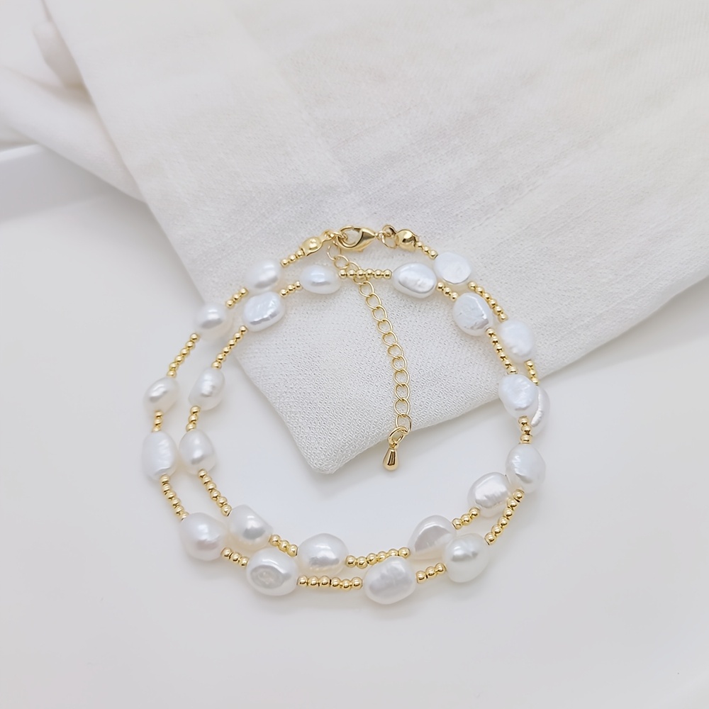 Women's Freshwater Pearl Necklace with 18K Gold-Plated Beads